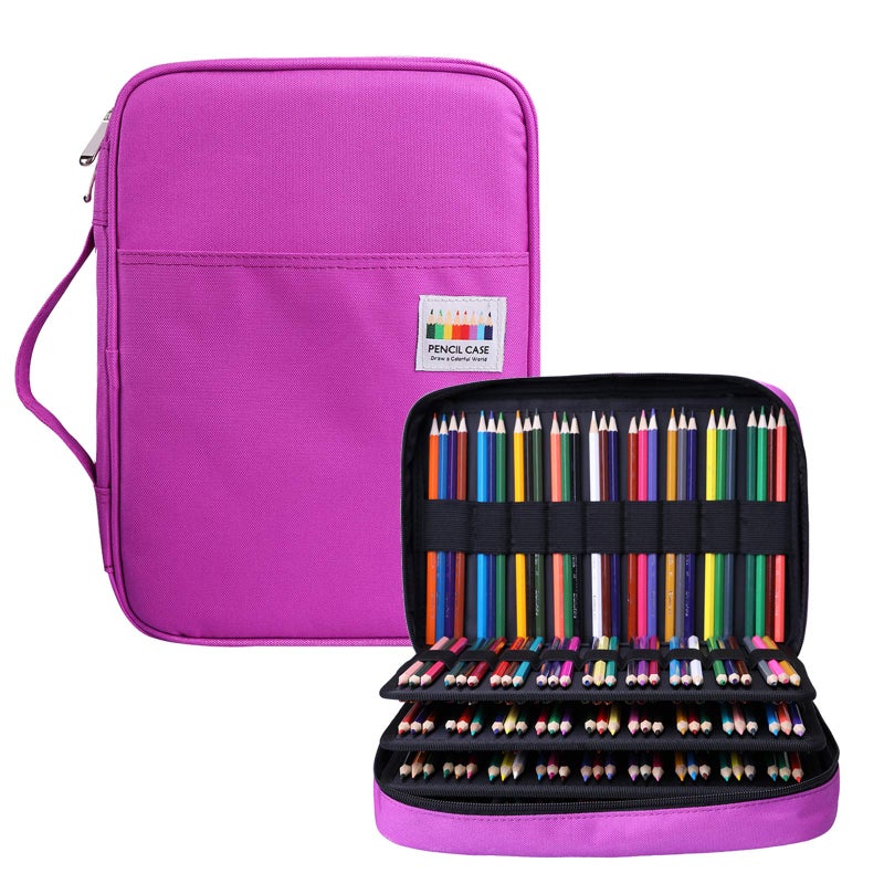 BOMKEE Pencil Case for Adults 220 Slots Colored Pencils Gel Pen Organizer Bag with Zipper for Artist Handy Glitter Gel Pens, Refills, Waterproof Coloring Holder Pencils Case(Purple) - Image 1